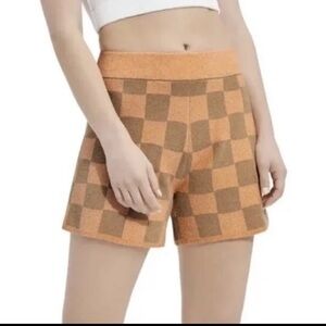 Maliah Cotton Hemp Checkered Orange and Brown Women Shorts